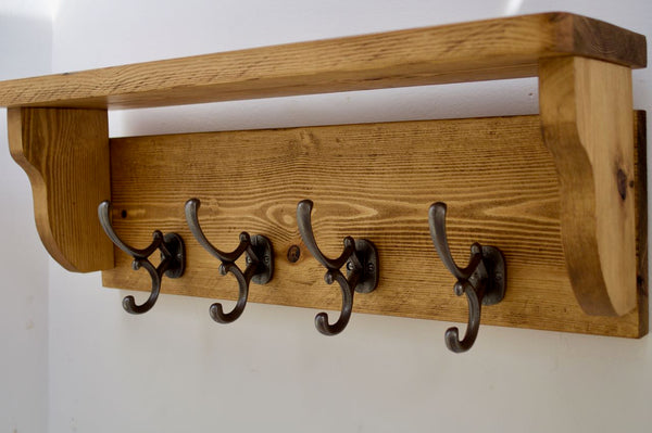 Farmhouse Coat / Hat Rack with 4 Antique Addison Hooks And Shelf – New ...